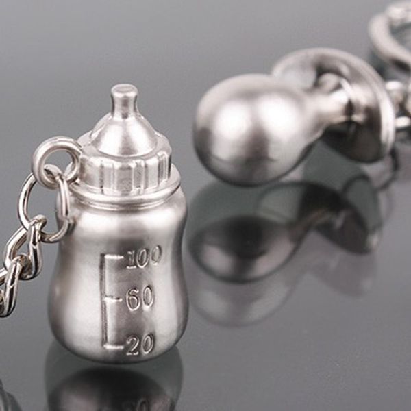 

10pieces/lot new baby bottle couple keychain pendant metal keychain baby bottle pacifier keychain ring jewelry, Silver