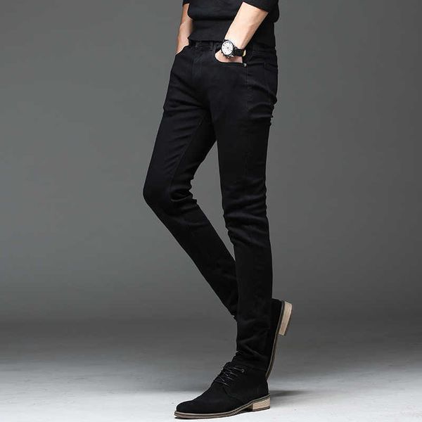 

slim stretch men pencil pants skinny jeans black men jeans casual x0621, Blue