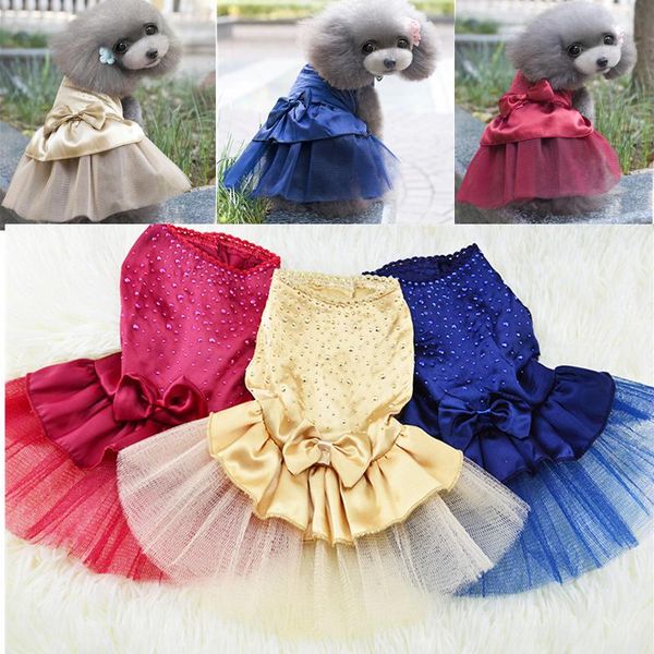

dog apparel summer dress cute pet clothes small wedding skirt puppy clothing drill bowknot elegant costumes