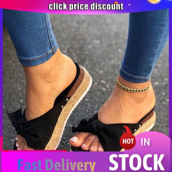 

4# women bowknot slippers 2021 summer casual beach muffin slip on platform ladies sandals dress party peep toe female, Black