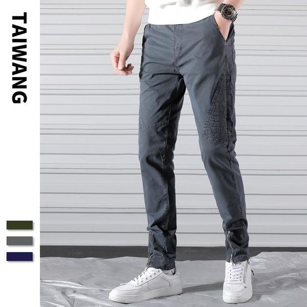 

men's pants #2226 pencil men zipper pleated hip hop for elastic waist fashion streetwear skinny joggers mens track, Black