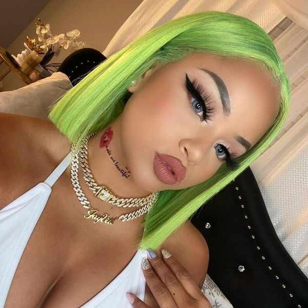 

lace wigs green colored bob wig human hair transparent straight short t part 180% brazilian remy, Black;brown