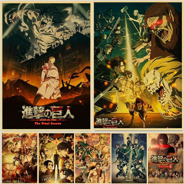 

paintings japanese classic anime attack on titan season 4 poster kraft paper prints and posters home room decor art wall stickers