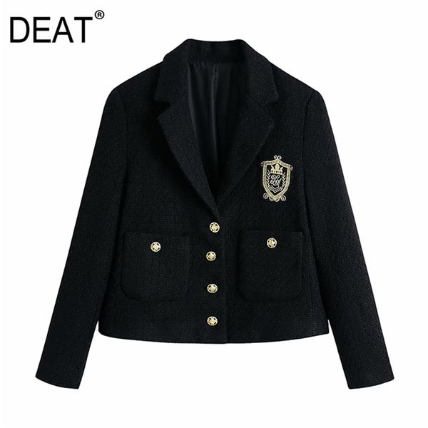 

[deat] spring autumn fashion v-neck single-breasted solid color long sleeve black temperament blazer women 13c375 210527, White;black