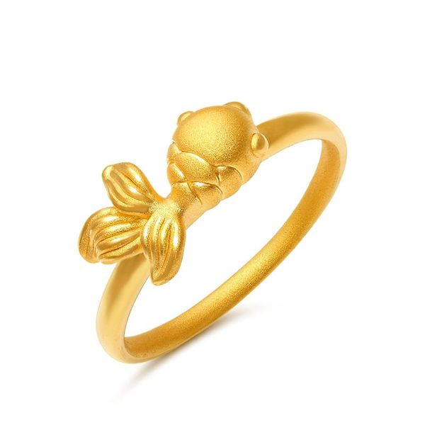 

arrival real 999 24k yellow gold ring women 3d luck goldfish 1.3-1.5g us6-8 cluster rings, Golden;silver