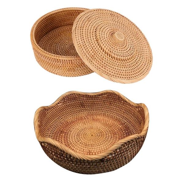 

2pcs rattan woven candy storage basket nordic craft innovative fruit plate baskets