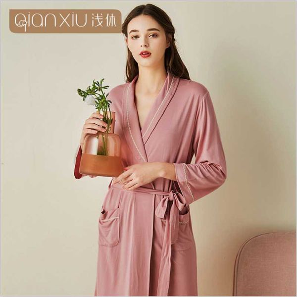 

women's sleepwear autumn soft bamboo fiber bathrobes women kimono robes dressing gown ladies casual bathrobe female home with sashes xx, Black;red