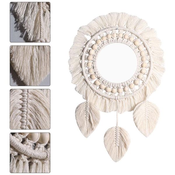 

mirrors 1pc nordic cotton woven mirror wall-mounted vanity (beige)