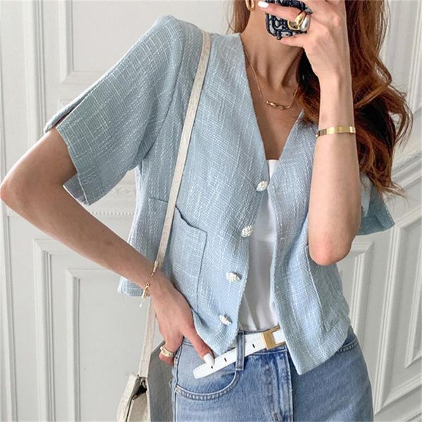 

women's suits & blazers hzirip 2021 tweed summer gentle lady cardigans streetwear all match women chic ol jackets v-neck loose coats, White;black