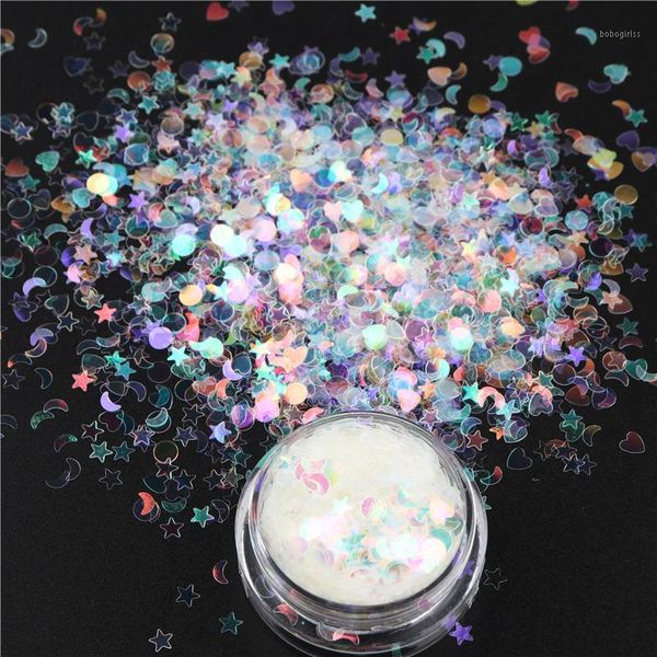

10ml/jar holographic nail glitter mix star round heart flakes mermaid mirror irregular paillette sequins 3d art decor1, Silver;gold