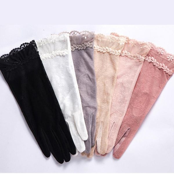 

five fingers gloves fashion hand protective protector silk thin breathable mesh women sunscreen lace touch screen, Blue;gray