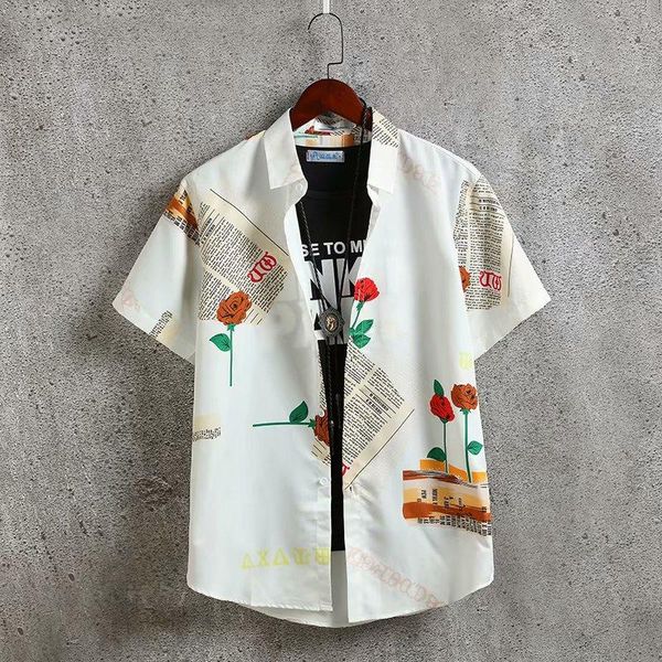 

men's short sleeve beach rose print casual business shirt men and women can go with european american sizes shirts, White;black