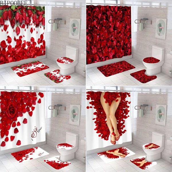 

red rose petals printed shower curtain holiday decoration flowers pattern bathroom curtains set bath mats rugs