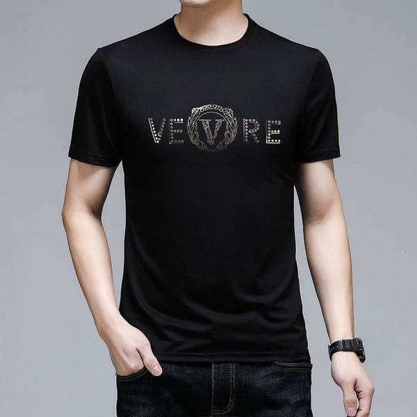 

luxury t-shirts short 2021 summer slim fit youth t-shirt handsome half sleeve men's bottoming shirt, Black
