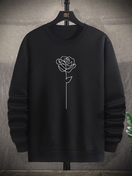 

men floral print round neck sweatshirt j0ak#, Black