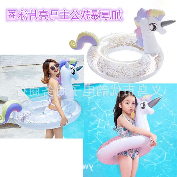 

swimming ring equipment inflatable children's life thickened sequin princess horse swimming ring