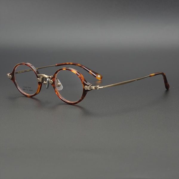 

fashion sunglasses frames japanese handmade pure titanium small size eyeglasses women retro round frame optical eyewear prescription vintage, Black