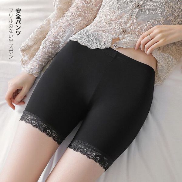 

yiwu summer thin leggings women's large size light proof shorts lace modal cotton three-point safety pants, Black