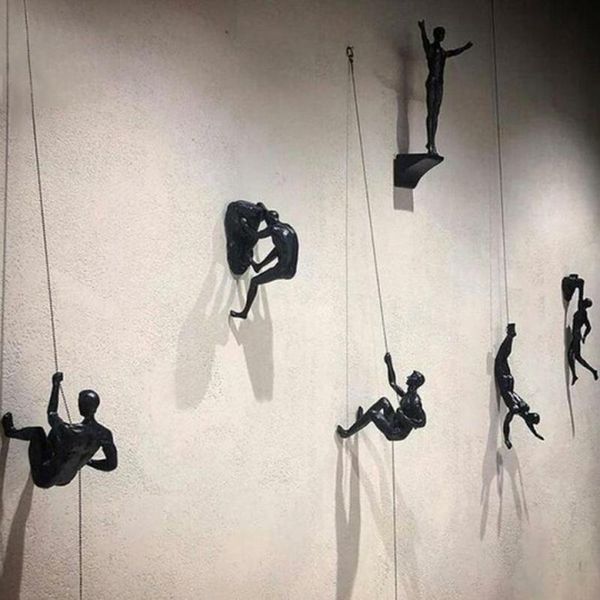 

background climbing man resin iron wire wall hanging decoration crafts sculpture figures creative retro present statue decor decorative obje