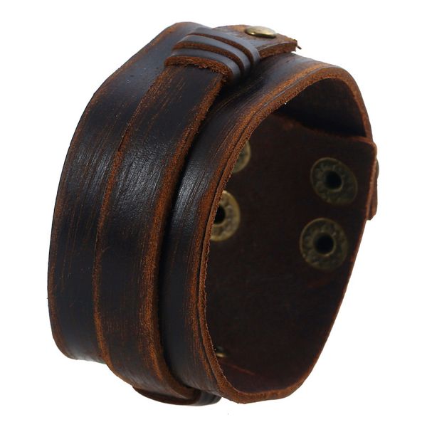 

leather cuff wide bracelet rope bangles brown for men fashion man bracelet jewelry gift, Golden;silver
