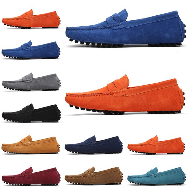 

2022 running shoes non-brand men womens black light blue wine red gray orange green brown mens slip on lazy leather shoe size 38-45