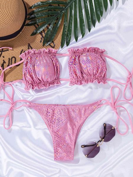 

2021 new bikini bra lace up split swimsuit high elastic briefs bikini, White;black