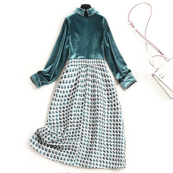 

dress elegant spring designer full plaid shreds dressed in velvet women's office clothes femme green robe, Black;gray