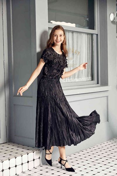 

skirt miyake fashion fold disorderly plait long skirt, Black