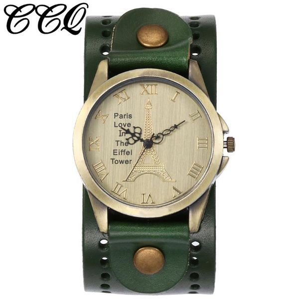 

wristwatches geneva men wrist watch sport green genuine cowhide strap roman digital eiffel tower copper dial mens quartz watches reloj hombr, Slivery;brown