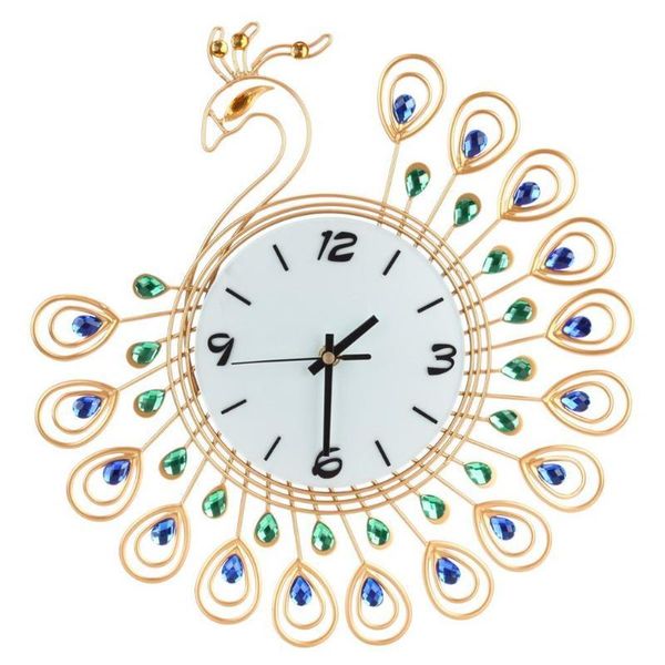 

wall clocks luxury diamond peacock large metal living room decor