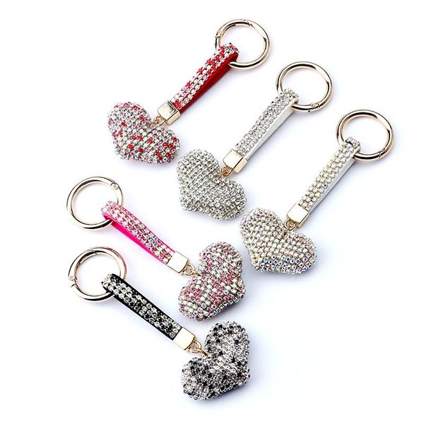

keychains diamond heart-shaped key ring pendant luxury keychain accessories lanyard car assessoires interior for women, Silver