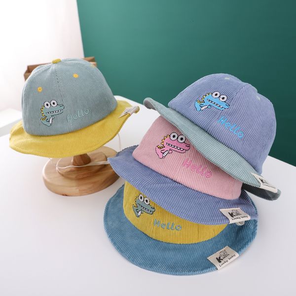 

children's hat autumn and winter new corduroy cartoon cute crocodile baby fisherman's fashion boys girls basin, Blue;gray