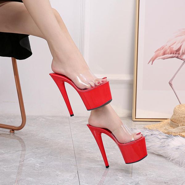 

slippers outside large size sandals multicolor pvc platform super high heels 17cm thin heel solid women's shoes walking show model, Black