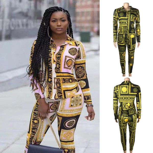 

women's two piece pants tsxt 2021 african style women printed 4-colors 2-pieces set casual lady notched full sleeve shirt long plus siz, White