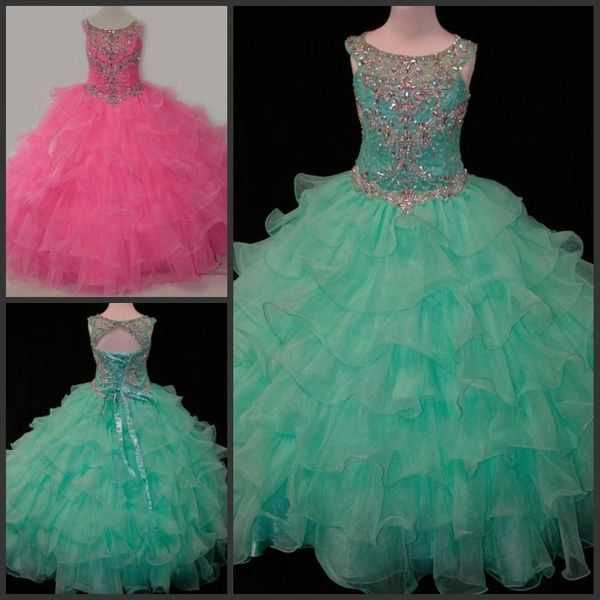 

luxury princess evening gowns scoop neck crystal beadings rhinestone mint green children pageant for girls girl's dresses, Red;yellow