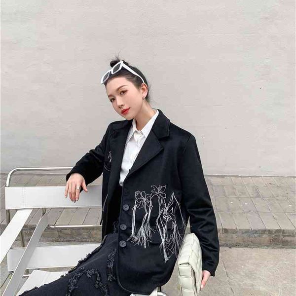 

women's jackets black embroidered coats and women vintage wool blazer korean style tweed jacket winter fall clothes bf25, Black;brown