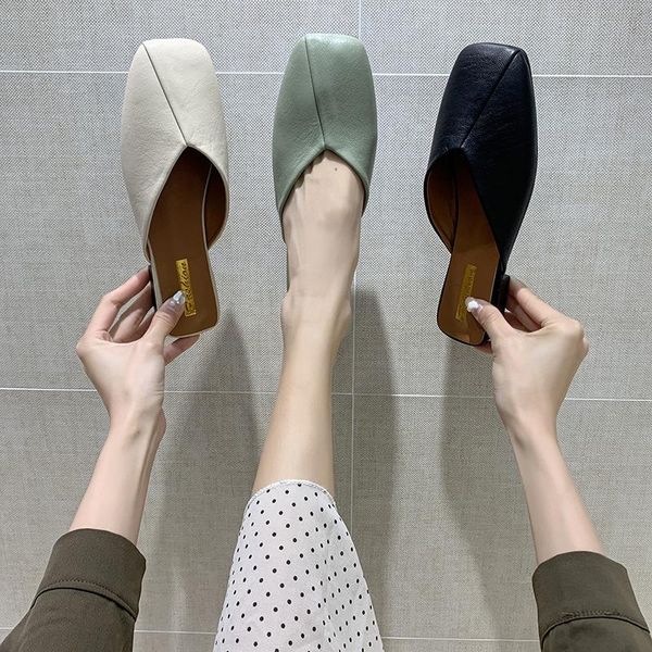 

slippers baotou half women wear 2021 summer net red fashion thick and lazy sandals, Black