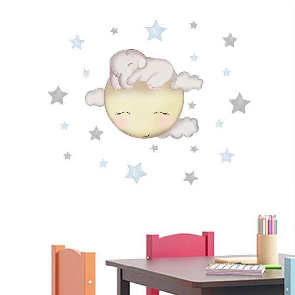 

Cute Elephant Stars Wall Stickers Room Decoration Baby Nursery Kids Home Decoration Wall Decals Cloud Moon Stars House Sticke