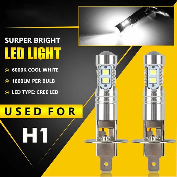 

car headlights 2pcs led h1 50w cree headlight bulbs kit fog lamp driving work light 6000k super white 1800lm auto headlamps
