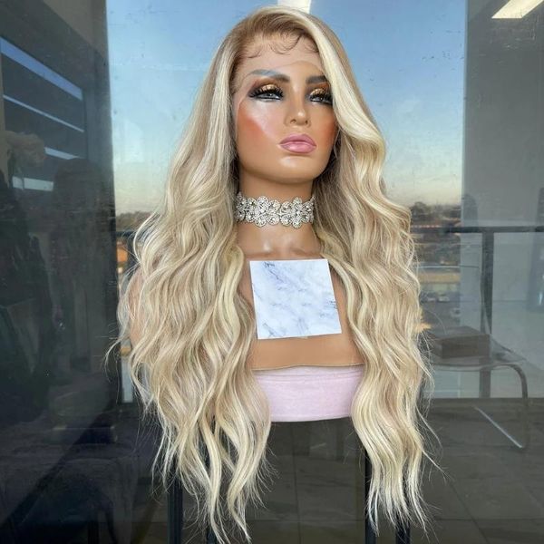 

lace wigs peruvian highlight sandy blonde transparent front human hair with baby 200density wavy glueless remy for women, Black;brown