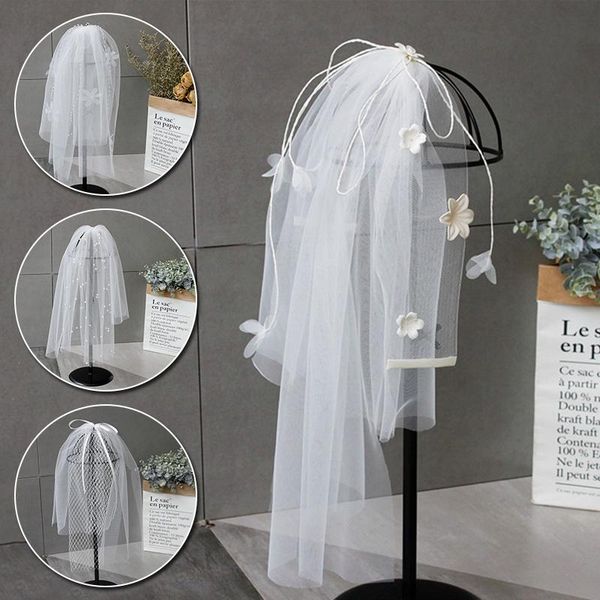

bridal veils luxury tulle veil pearl wedding dress white with hair clip short soft marriage party accessories, Black