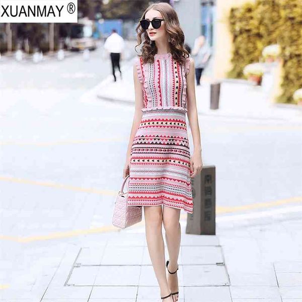 Sommer Slim Love Muster aus gestricktem Jacquard Bohemia Pullover Kleid Mode Streetwear Hellblau Sommer Strickpullover Kleid 210331