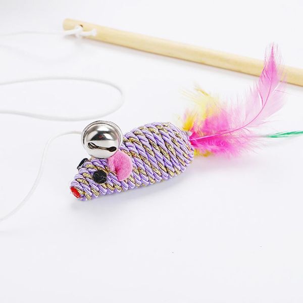 

2pcs cute funny fake mouse cat teaser wand faux feather toys wooden pet for cats interactive stick supplies