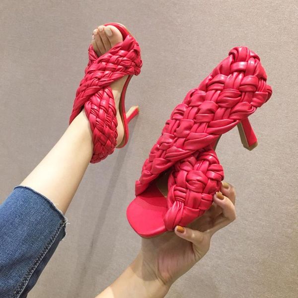 

dress shoes large size cross knitted open toe high heels, Black