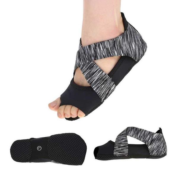 

sports socks yoga shoes non-slip fitness dance training pilates indoor five toe backless ballet ladies, Black
