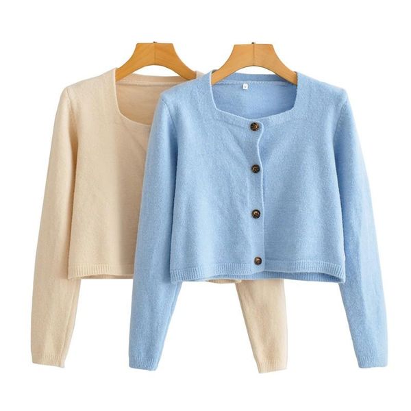 

women's knits & tees all doke vintage sky blue knit cardigan for women o-neck long sleeve high waist casual coat ladies sweater cardiga, White