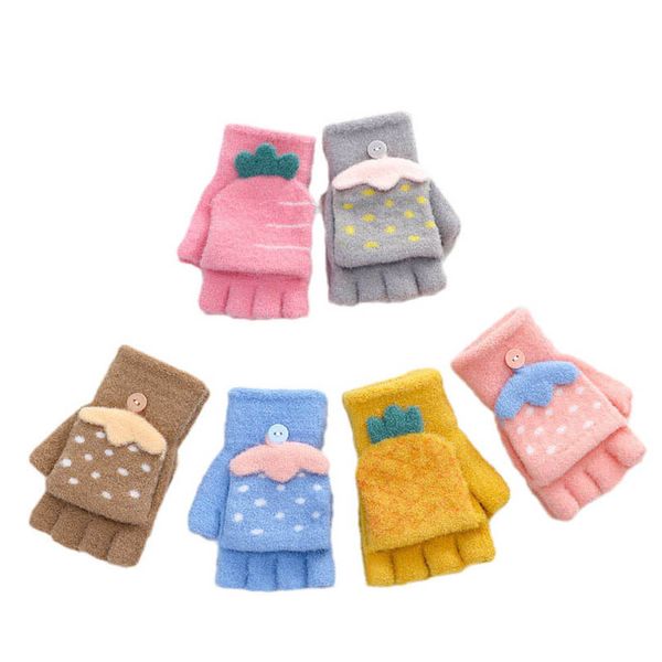 

children's mittens fashion gloves knitted boys kids accessories autumn winter and girls keep warm cartoon cute flip half-finger student, White