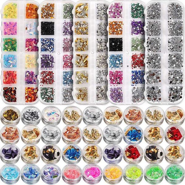

nails rhinestones sequin pots body face eye lasting shimmer glitter foils flakes teenitor professional nail art decoration #40, Silver;gold