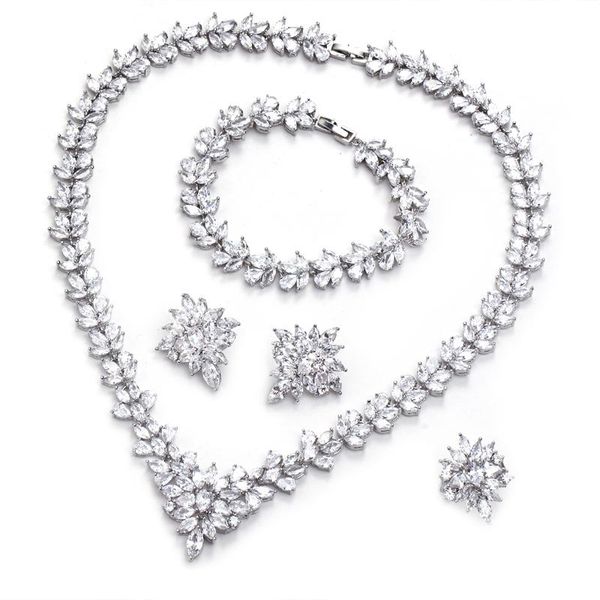 

earrings & necklace bettyue charming flower design shiny jewelry set for female in trendy party fashion and earring four piece dress-up, Silver