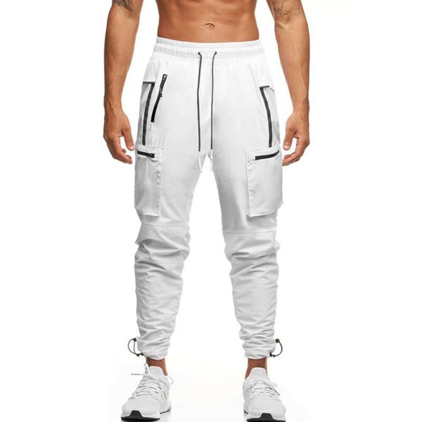 

men's pants 2021 reflective men's cargo fitness sweatpants outdoor gym running training slacks multi-pocket squats, Black